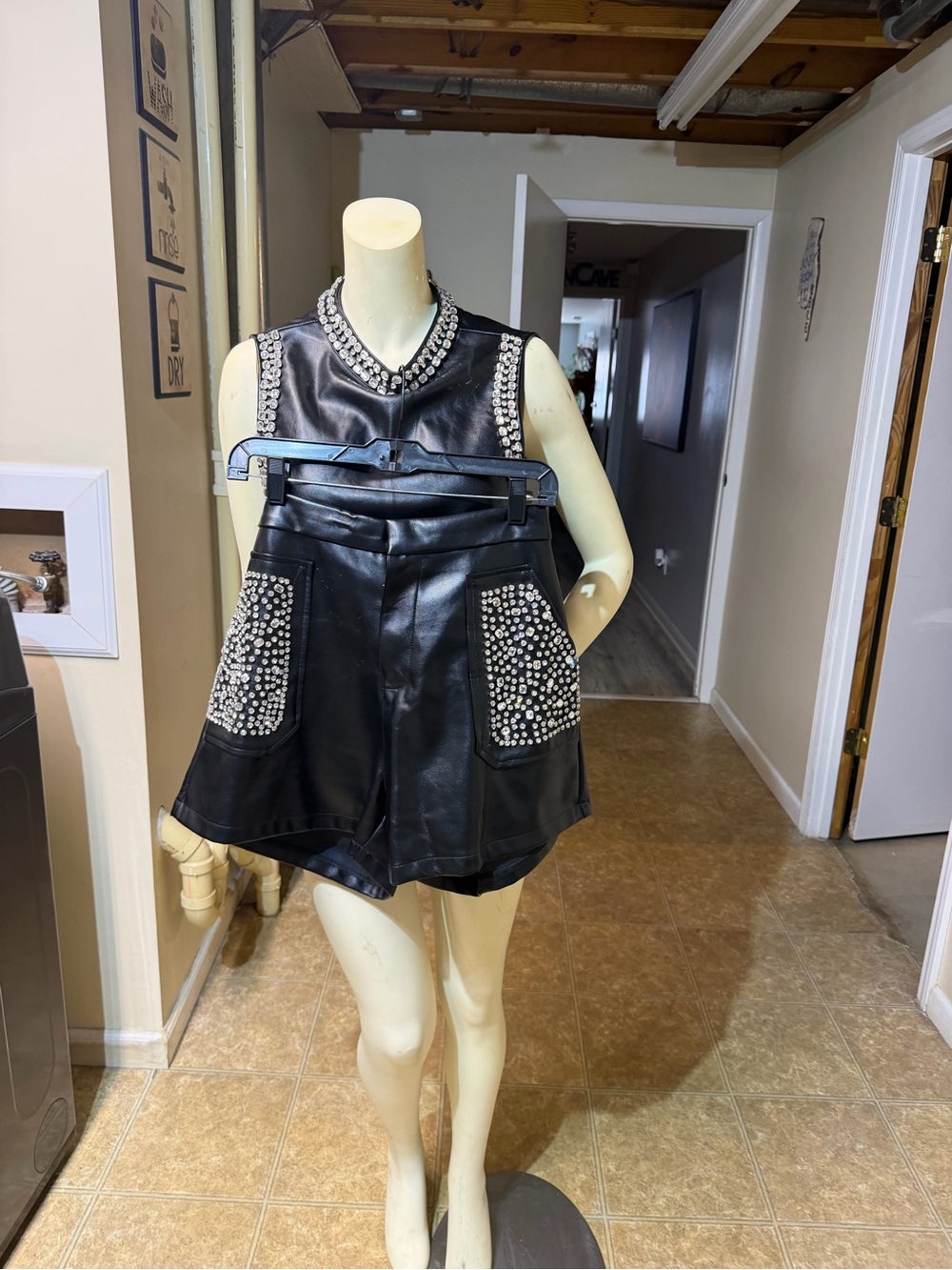 AKIRA Black Faux Leather Studded  Shorts & Top